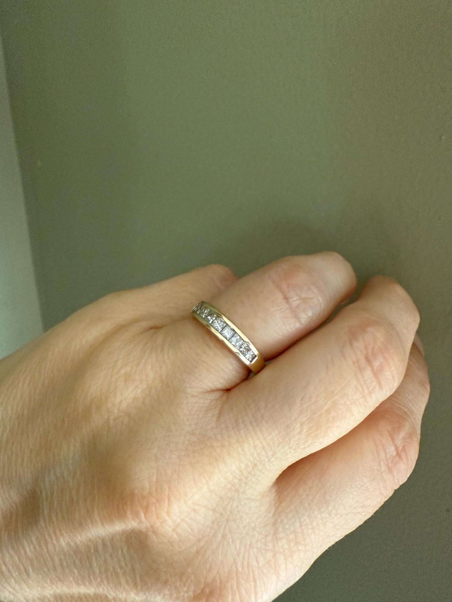 14K Yellow Gold Vintage Princess Cut Natural Diamond Band Ring .50 ctw