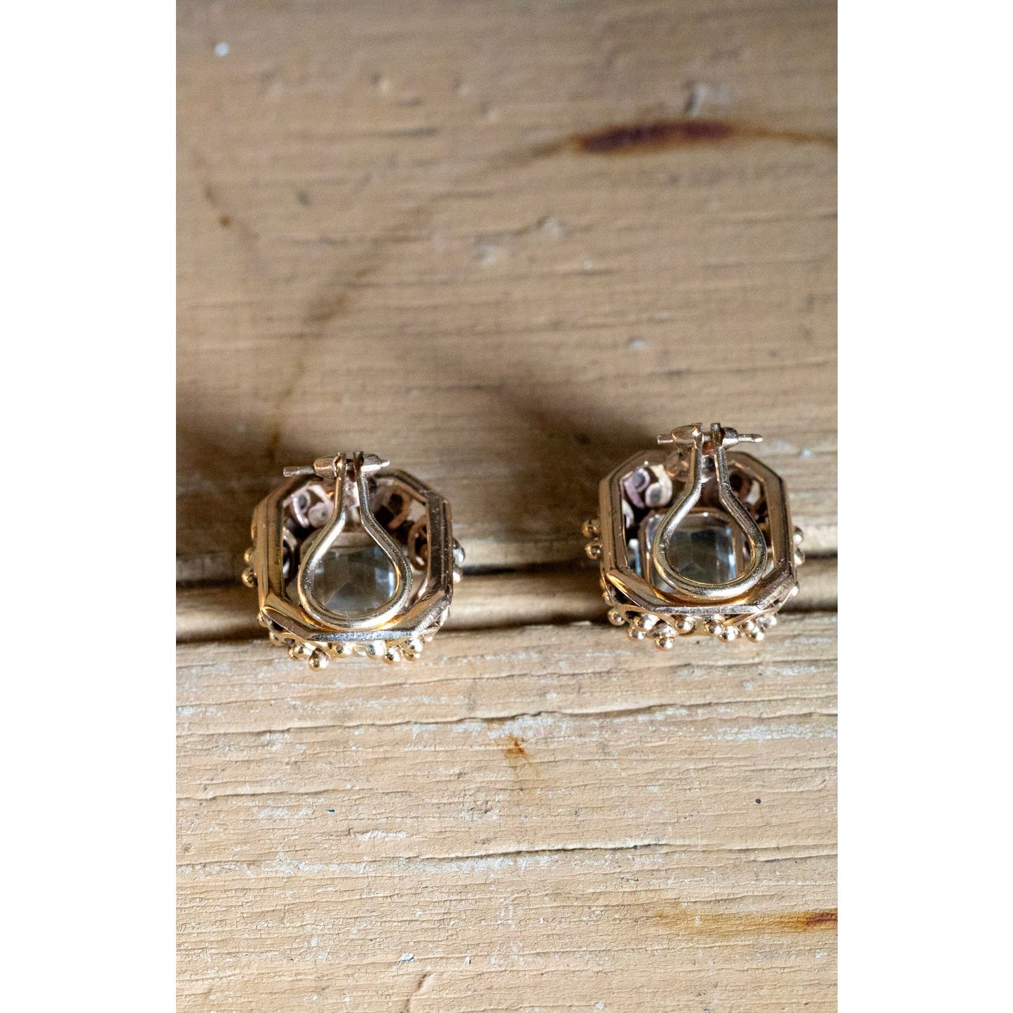 Vintage Solid 14K Yellow Gold Emerald Cut Aquamarine Earrings