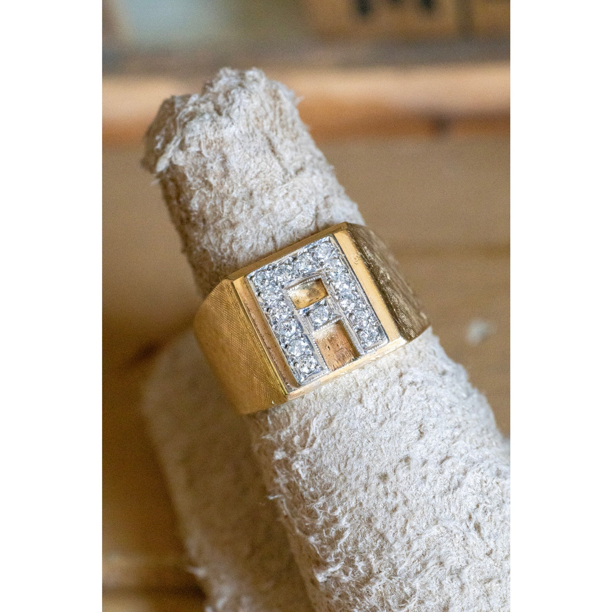Mid Century 1950's 14K Yellow Gold with Diamond Set A Initial Ring