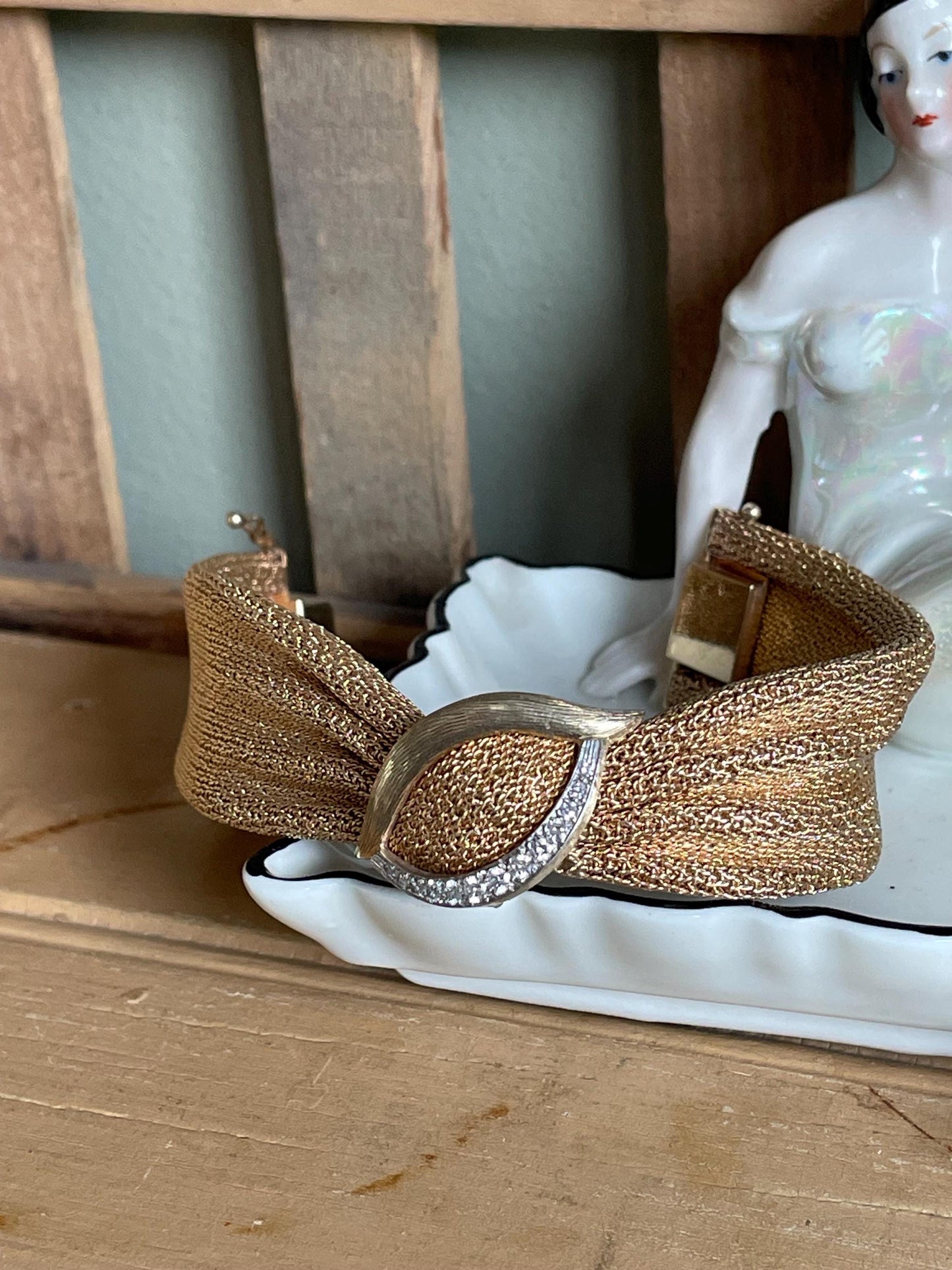 An Exceptional Mid Century Mesh 14K Yellow Gold Longines Surprise Watch