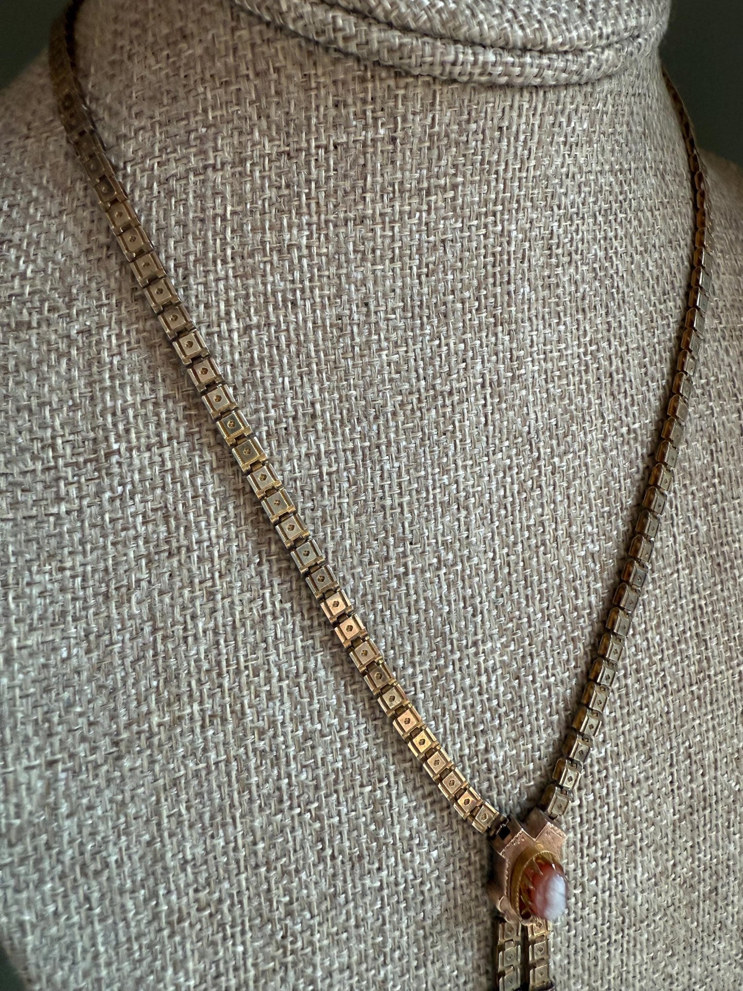 C1880 Victorian Bookchain Necklace Featuring a Cameo with Tassel Pendant