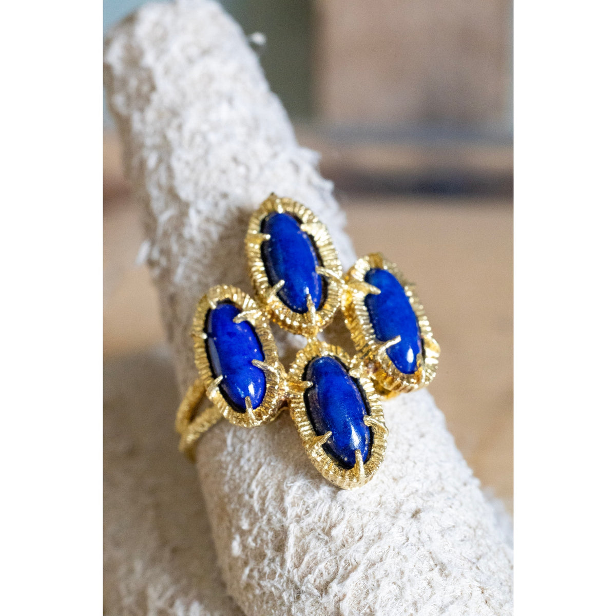 1960's 18K Yellow Gold Cocktail Ring Featuring Lapis Lazuli