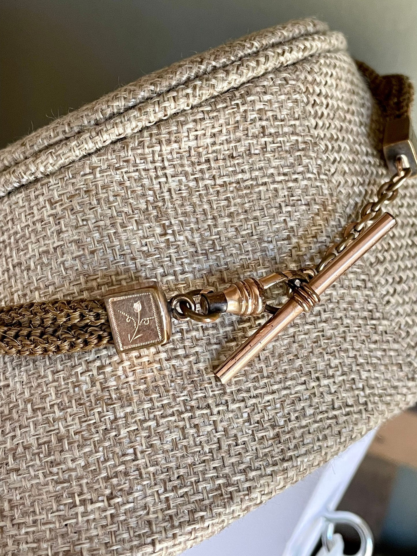 A Victorian Braided Hair Watch Chain with 10K Rose Gold Locket