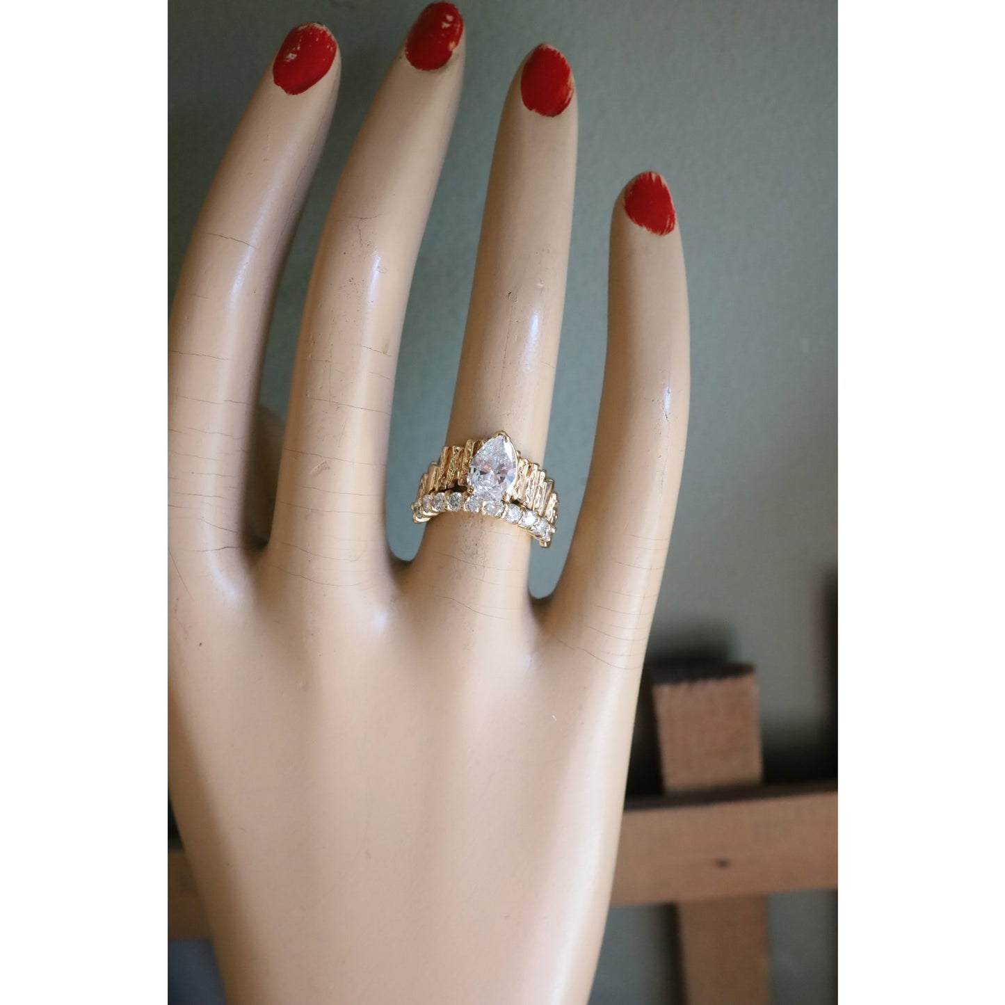 Custom Vintage 1960's 14K Yellow Gold Natural Pear Cut Diamond Ring 1.5 CTW