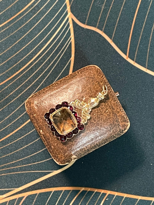 Antique Victorian Hand Pendant: Citrine & Bohemian Garnets