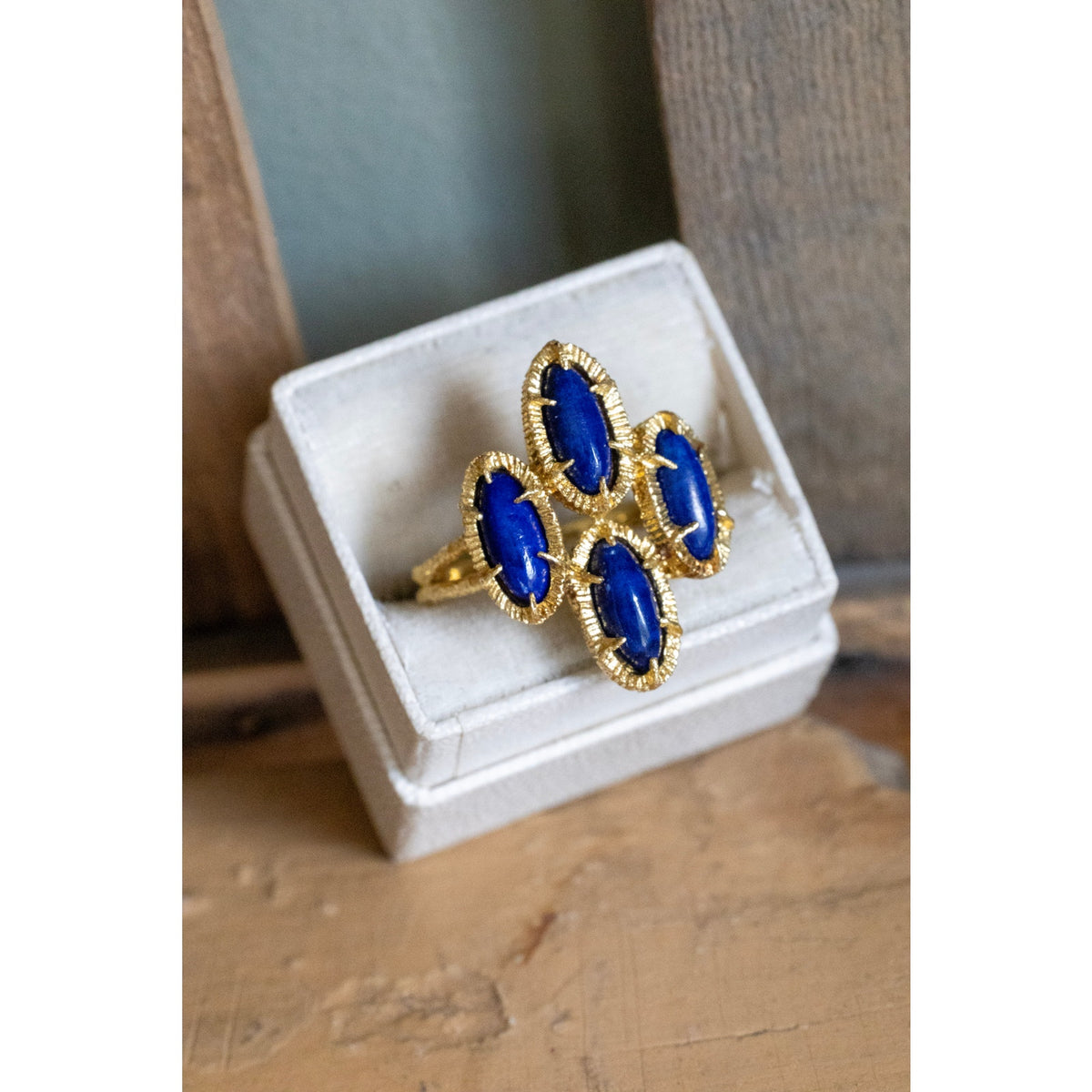 1960's 18K Yellow Gold Cocktail Ring Featuring Lapis Lazuli