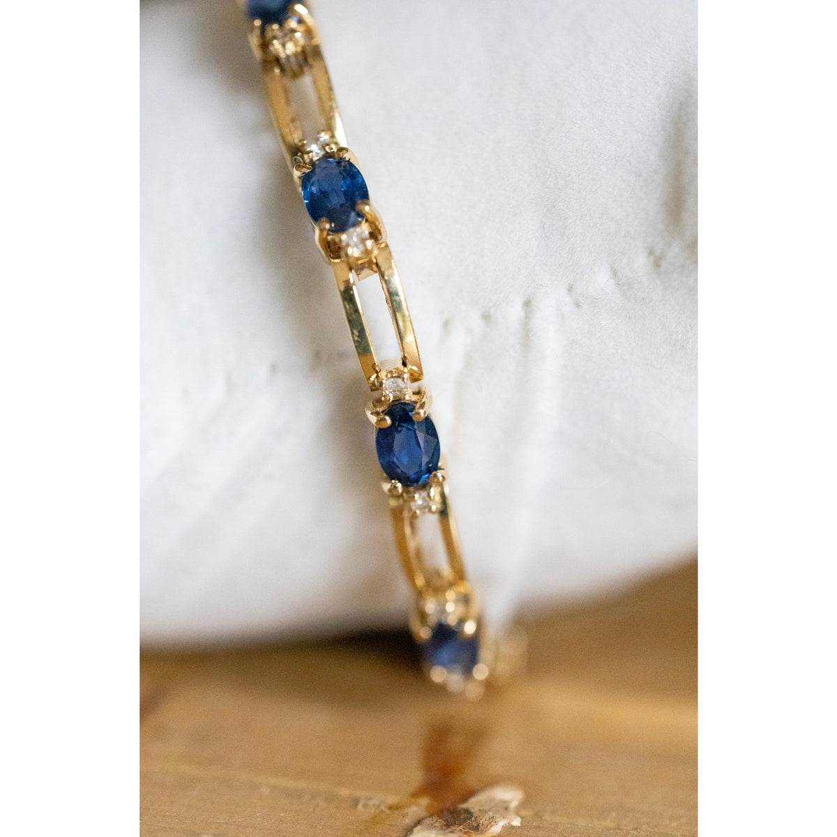 A Vintage Natural Sapphire and Diamond 14K Yellow Gold Bracelet