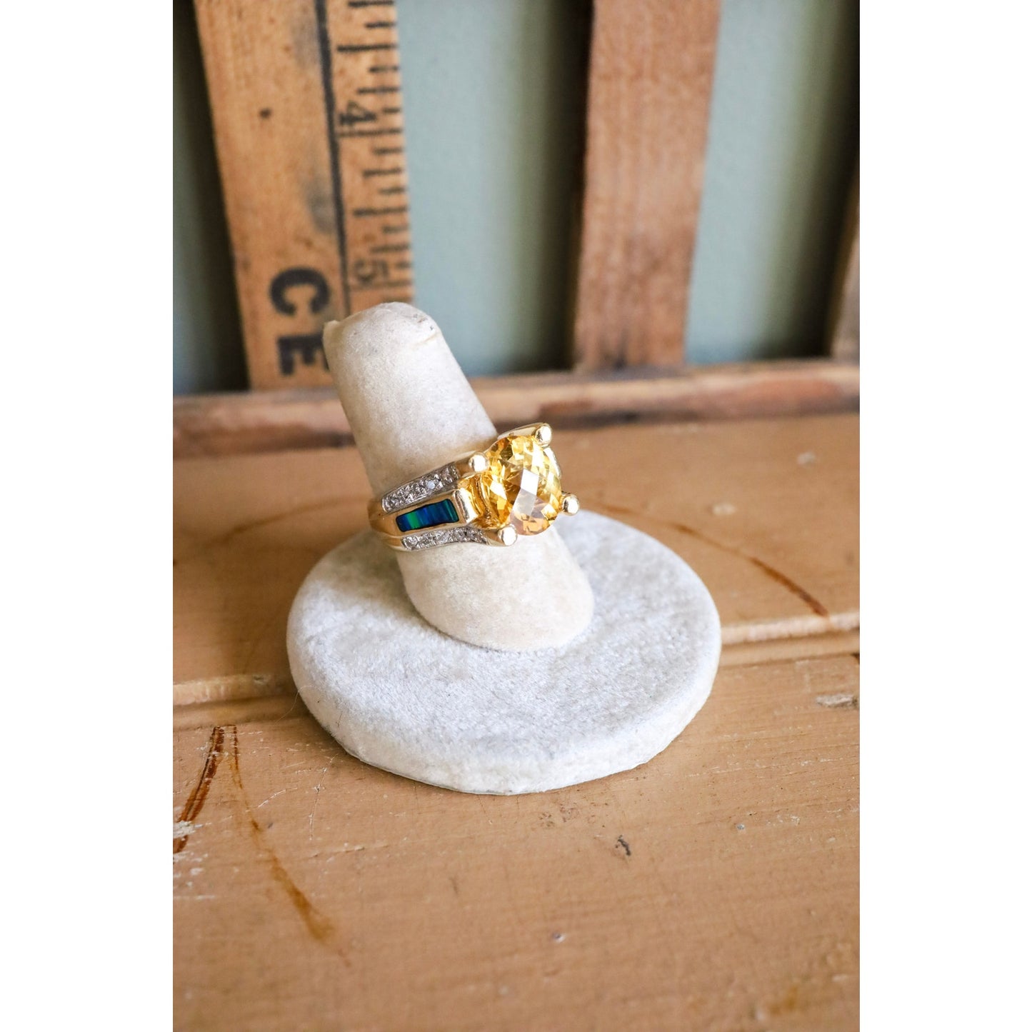 14K Yellow Gold Oval Checkerboard Cut Citrine with Diamonds