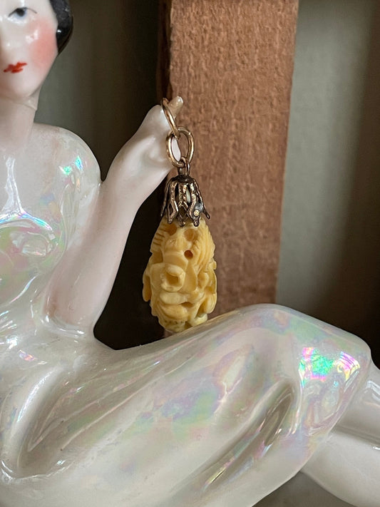 Antique Floral Carved Tear Drop Pendant Charm