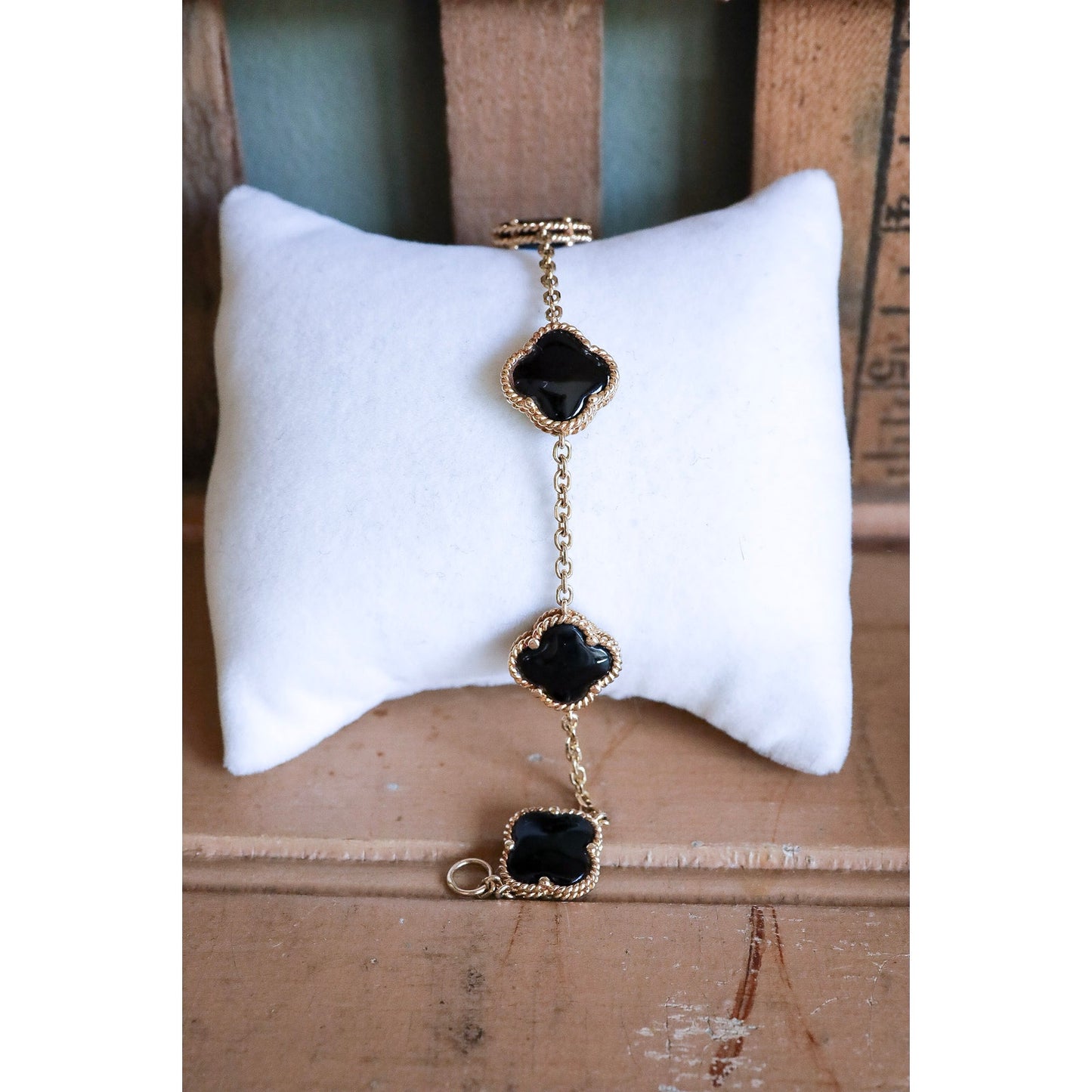 14K Yellow Gold Double Sided Alhambra Onyx Link Bracelet