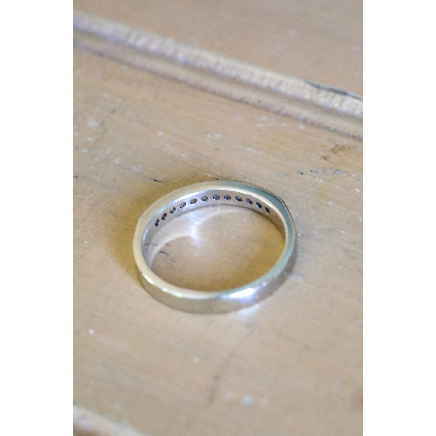 Vintage 14K White Gold Channel Set Natural Brilliant Cut Diamond Band