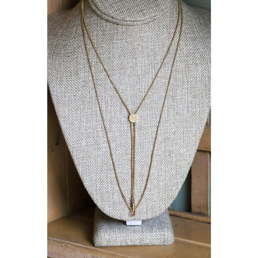 Victorian Watch Chain with Tri-color 10K Gold Slide and 10K Gold Dog Clip