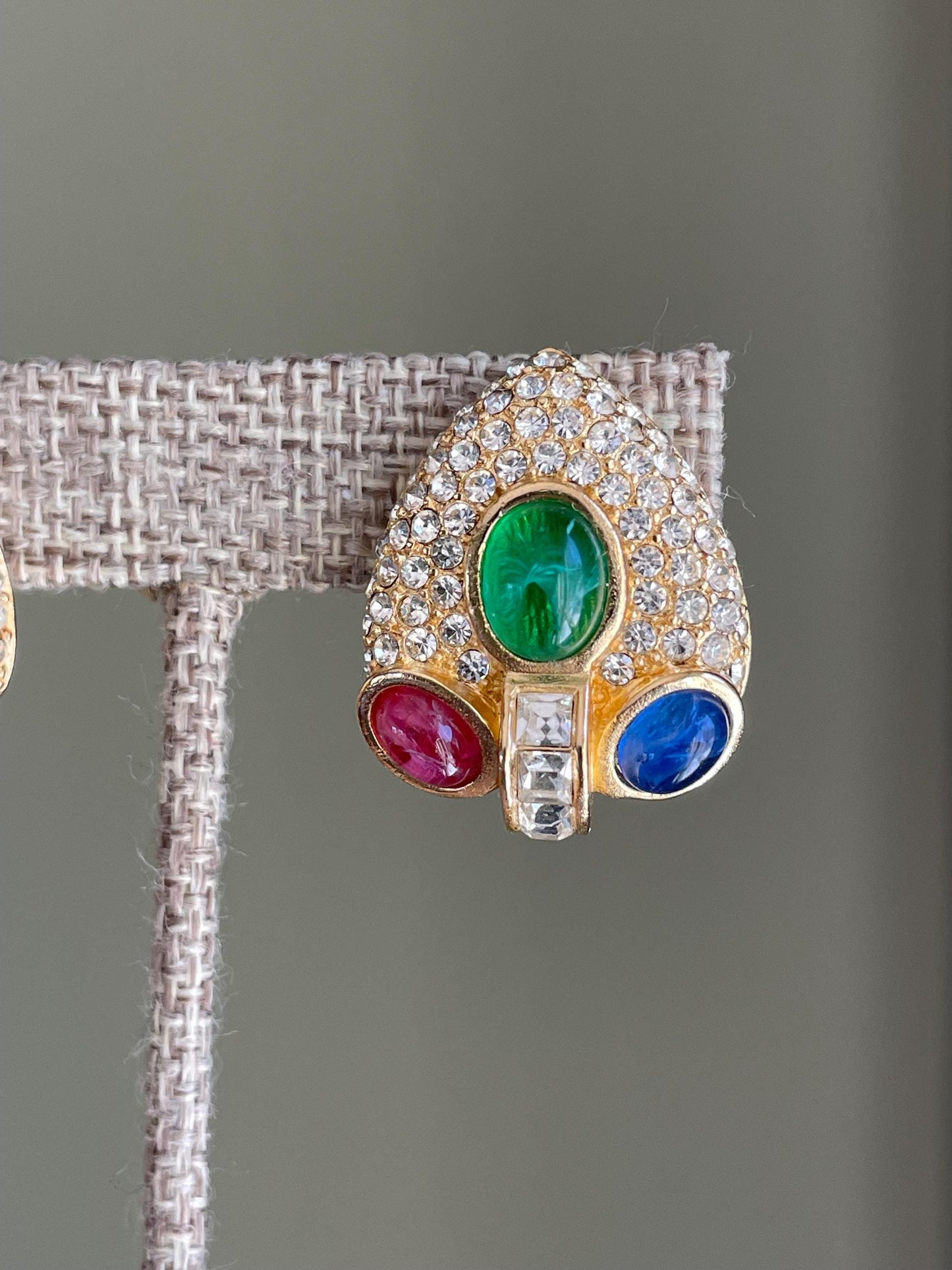 Christian Dior GROSSE 1960 Glass Ruby Sapphire Emerald Designer Clip Earrings