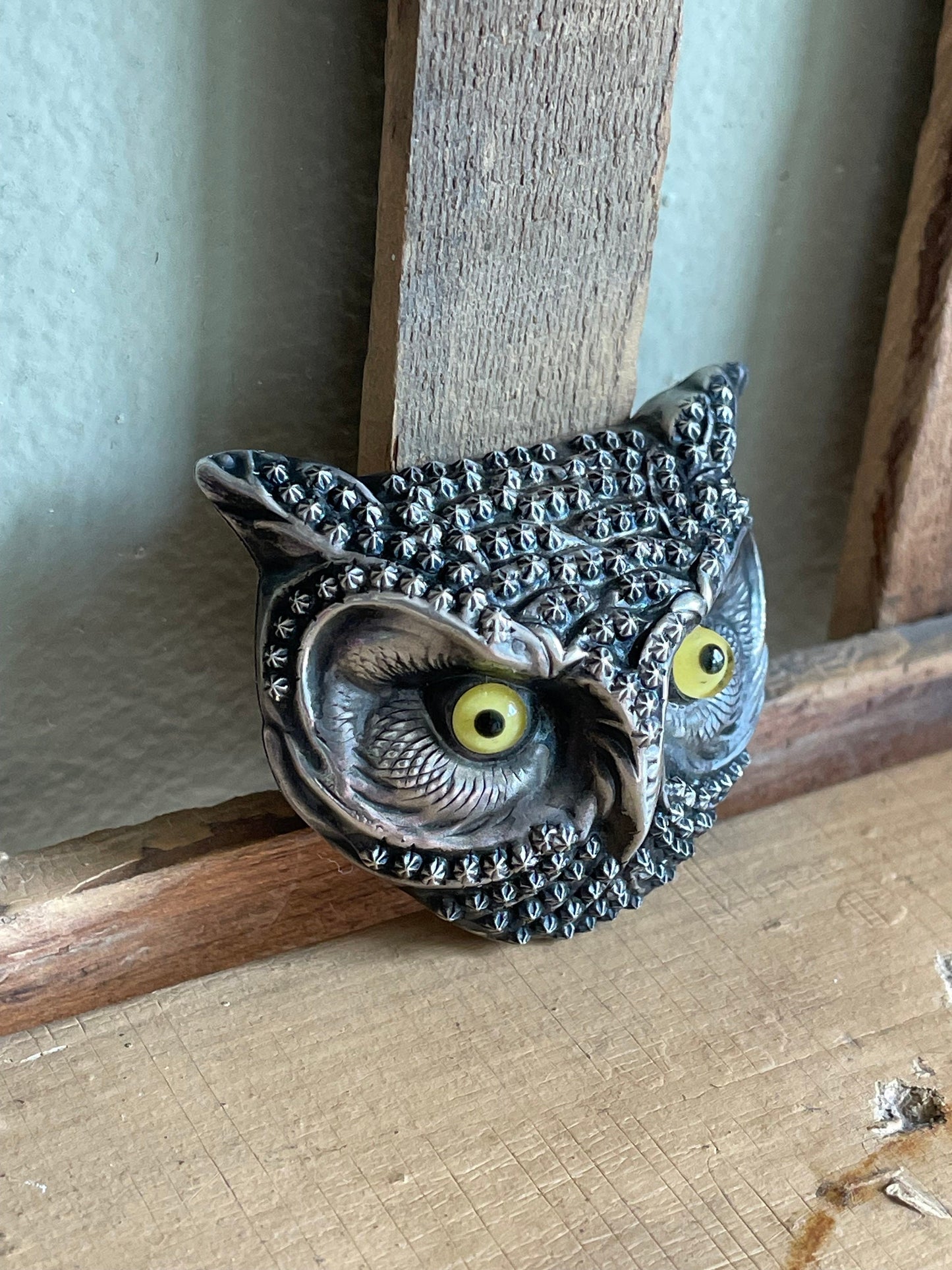 Rare Antique Sterling Silver Large Owl Brooch