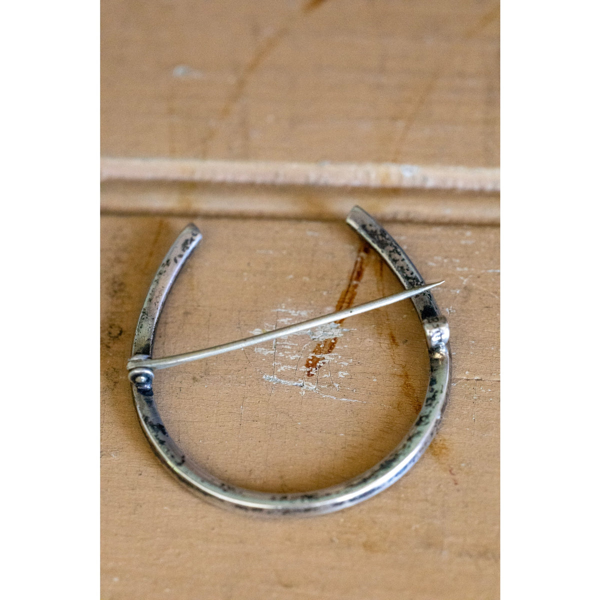 Antique Edwardian Sterling Silver Lucky Pearl Set Horseshoe Brooch by Baskin Bros.