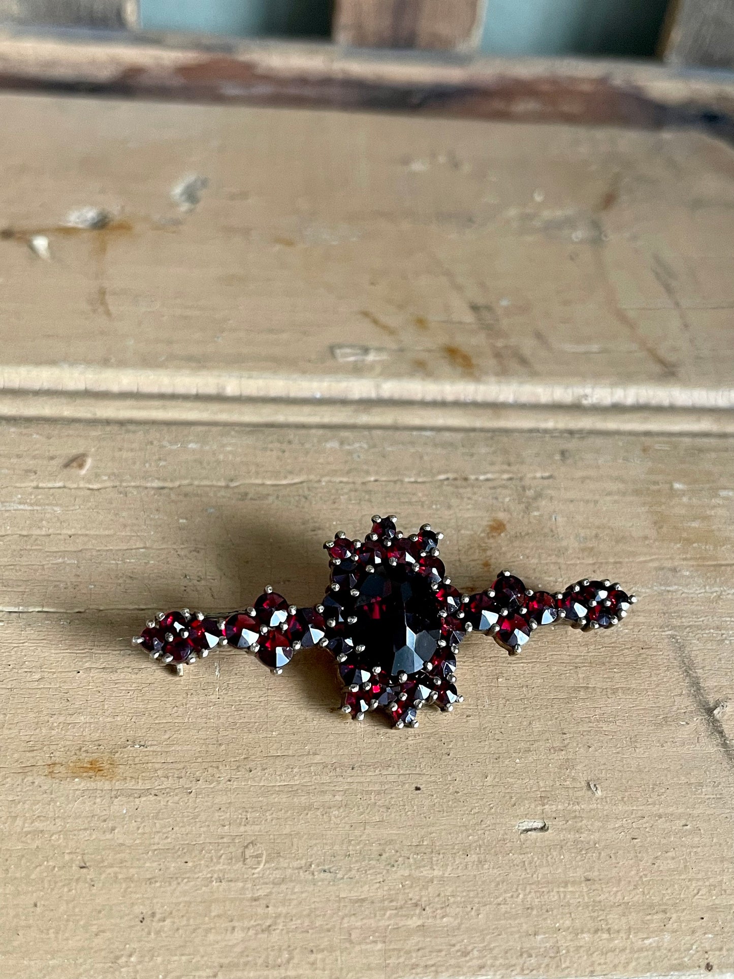 Vintage Bohemian Cut Garnets Set in 900 Silver with Gold Gilt