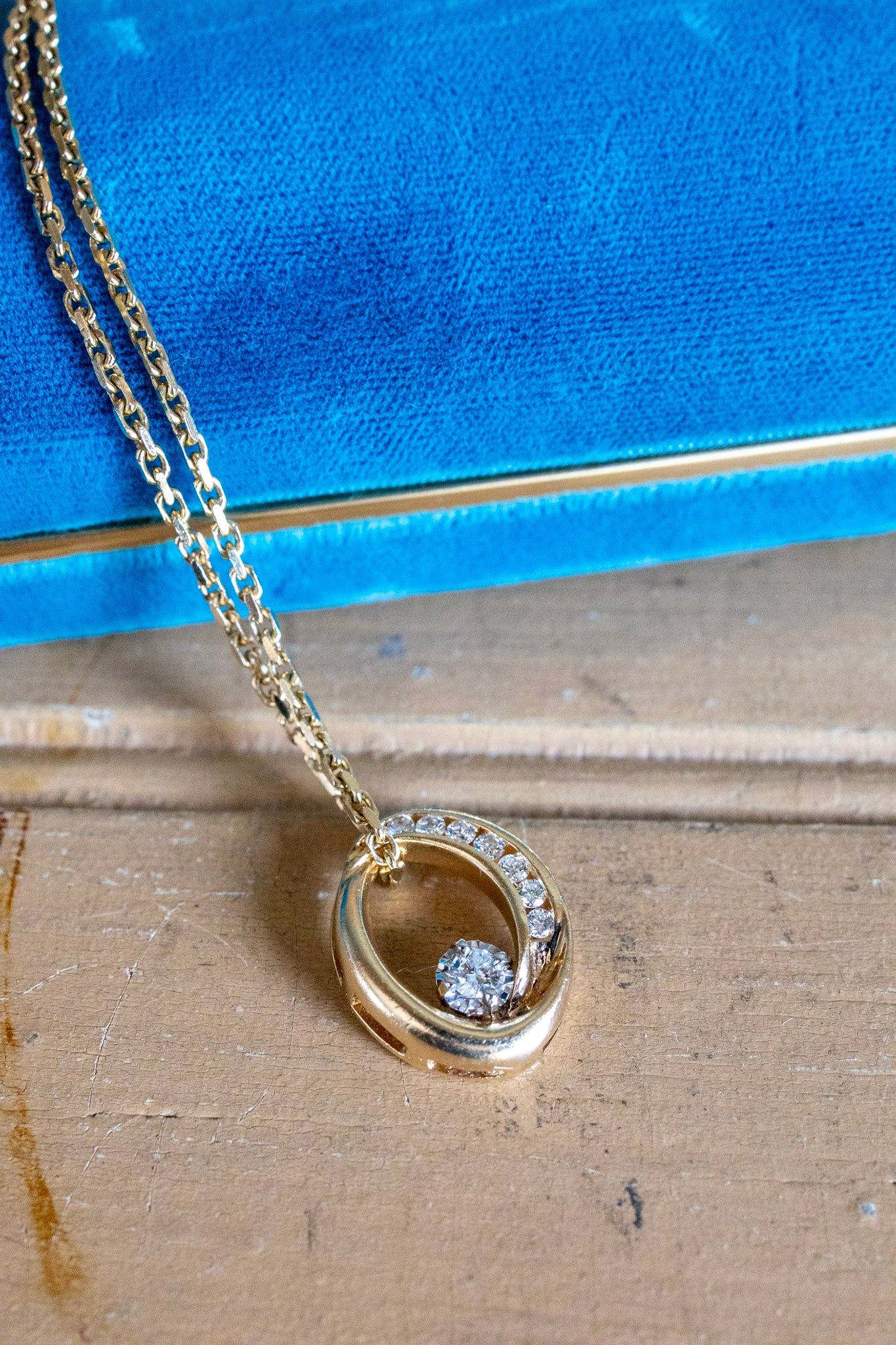 A Vintage 1980's 14K Yellow Gold Diamond Pendant With Optional 14K Chain