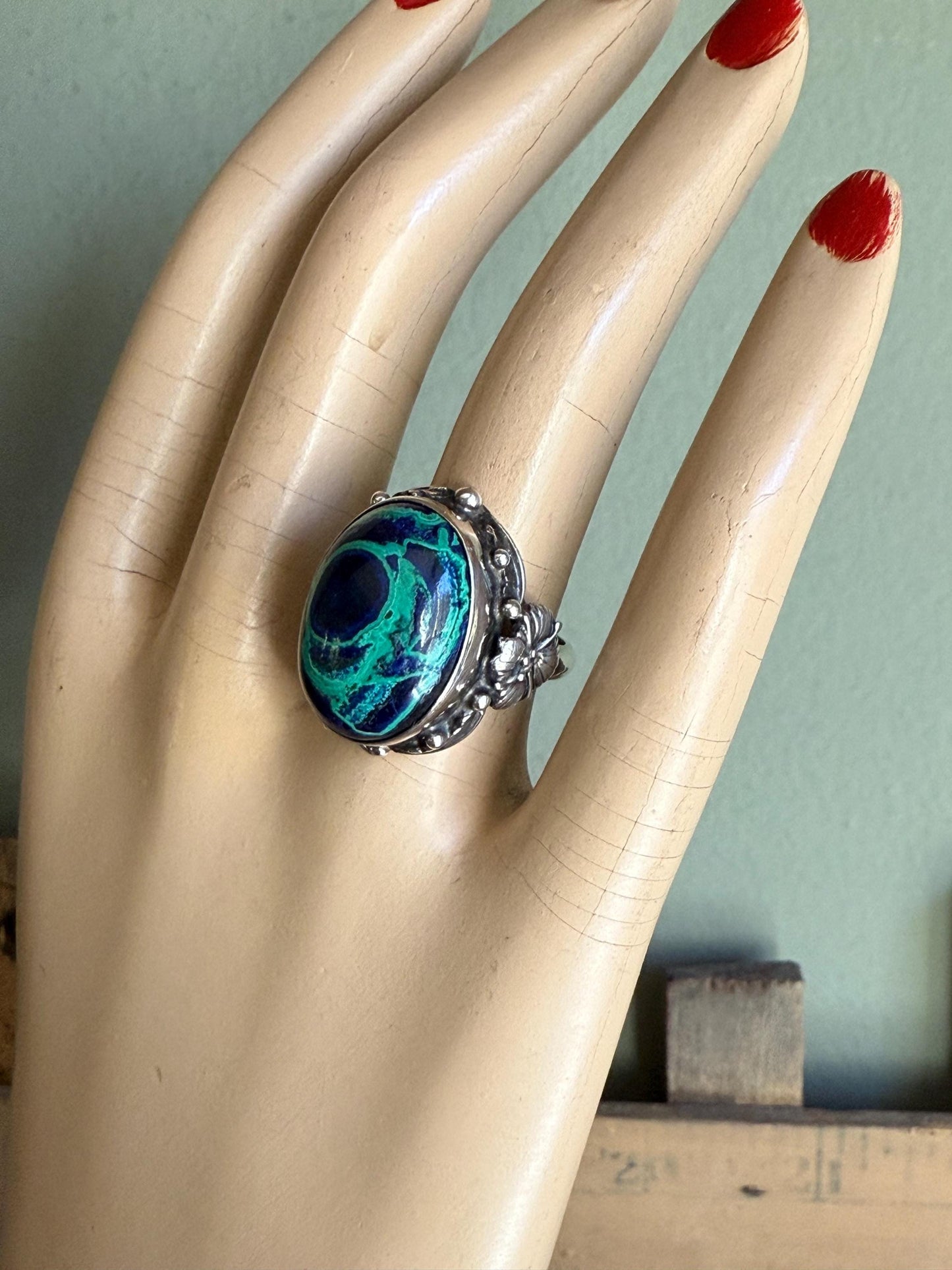 Vintage Sterling Silver Azurmalachite Arts and Crafts Style Ring
