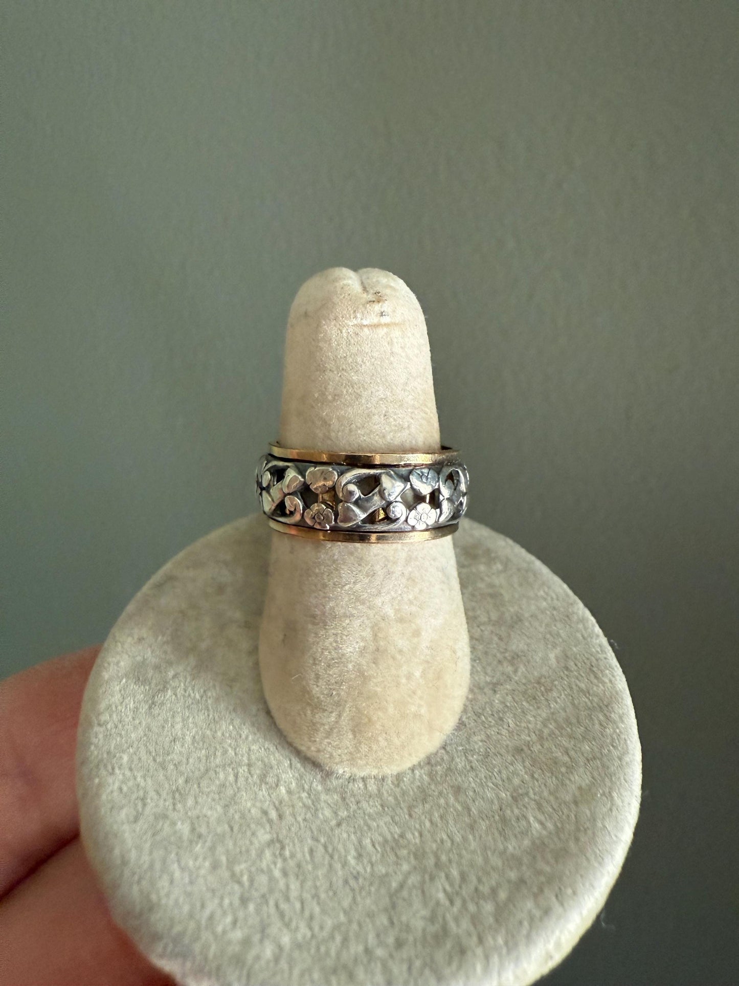 C1940 Vintage Sterling and Gold Sweetheart Floral Eternity Band