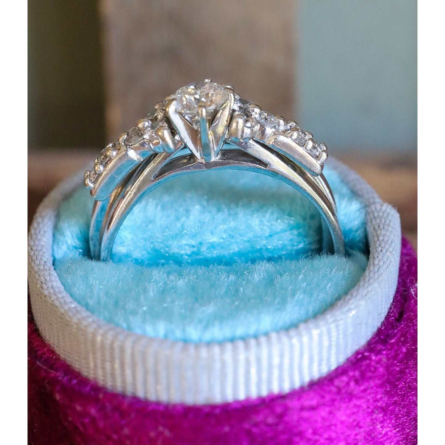 Vintage 14K White Gold .50 Solitaire Natural Diamond with 14K White Gold Diamond Enhancer