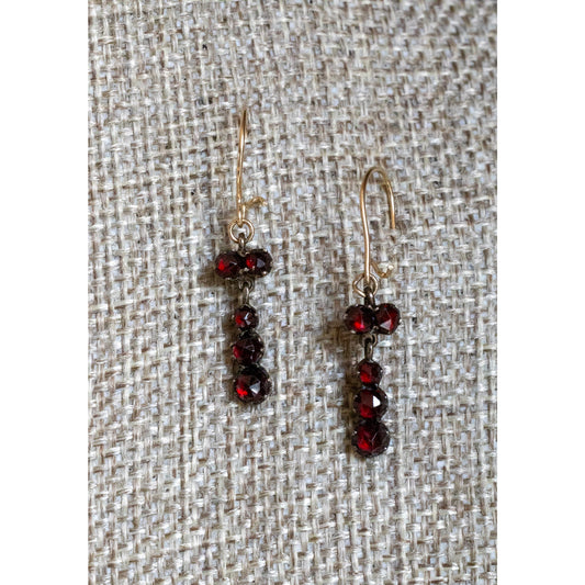 Antique Bohemian Cut Garnet Drop Dangle Earrings 10K Wires