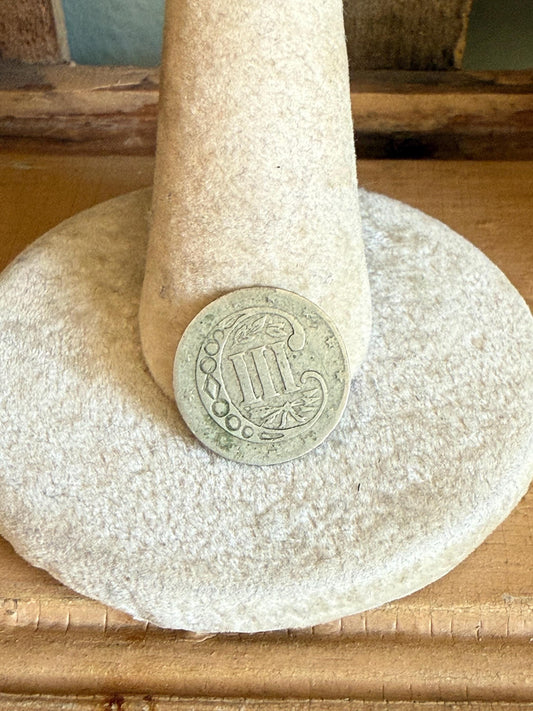 Antique 1860 Three Cent Silver US Coin