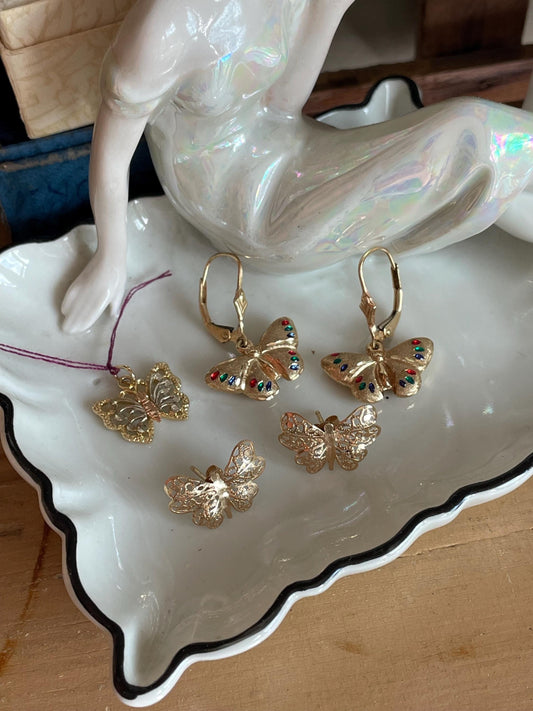 Buy One or All Vintage 14K Gold Butterfly Earrings or Pendant Jewelry