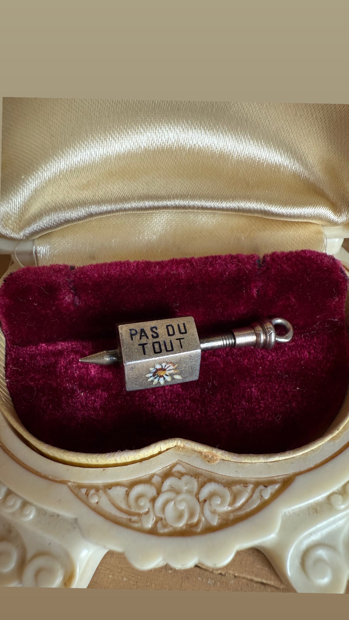 Rare Silver Enameled French He Love Me, He Loves Me Not Spinner Charm Pendant