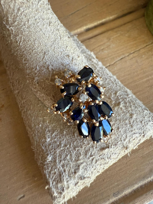 14K Yellow Gold Oval Sapphire and Diamond Vintage Pendant