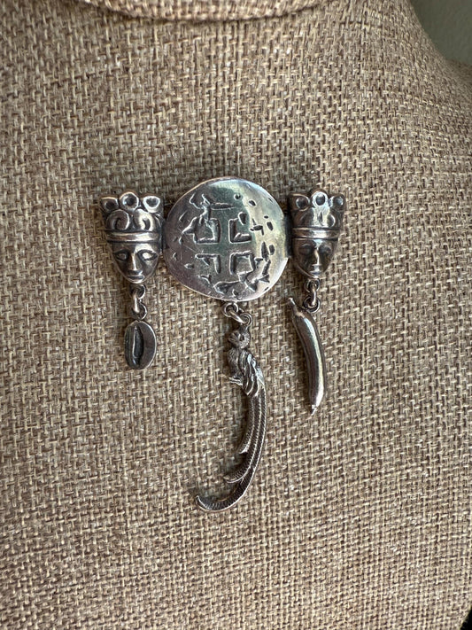 Vintage La Dama Guatemala 900 Silver Mask Coin Bird
