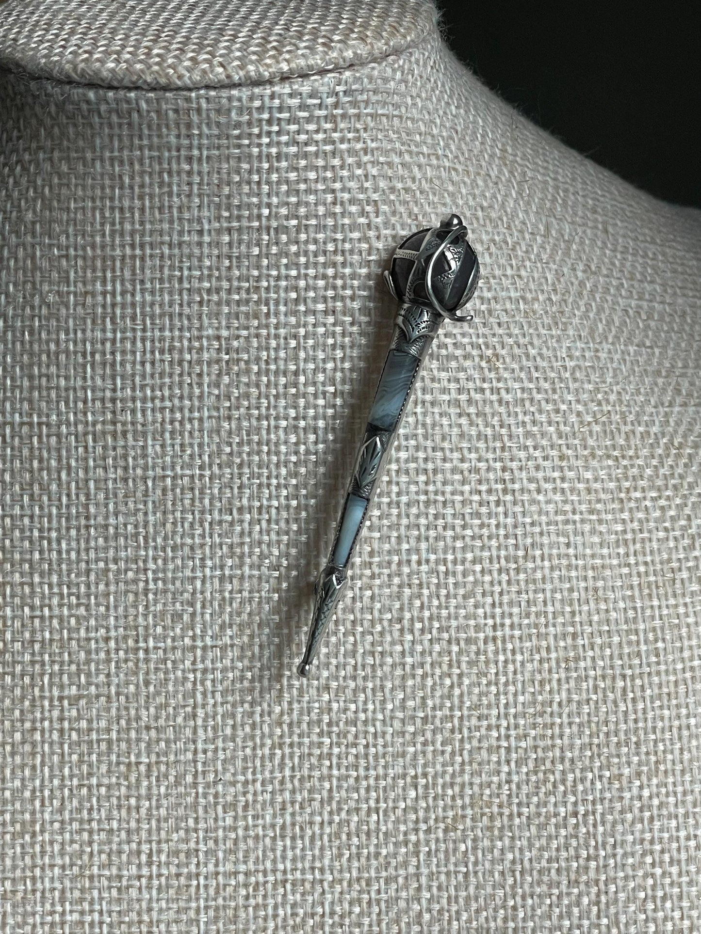 Antique Sterling Silver Scottish Claymore Sword Brooch 1906 Full Hallmarks