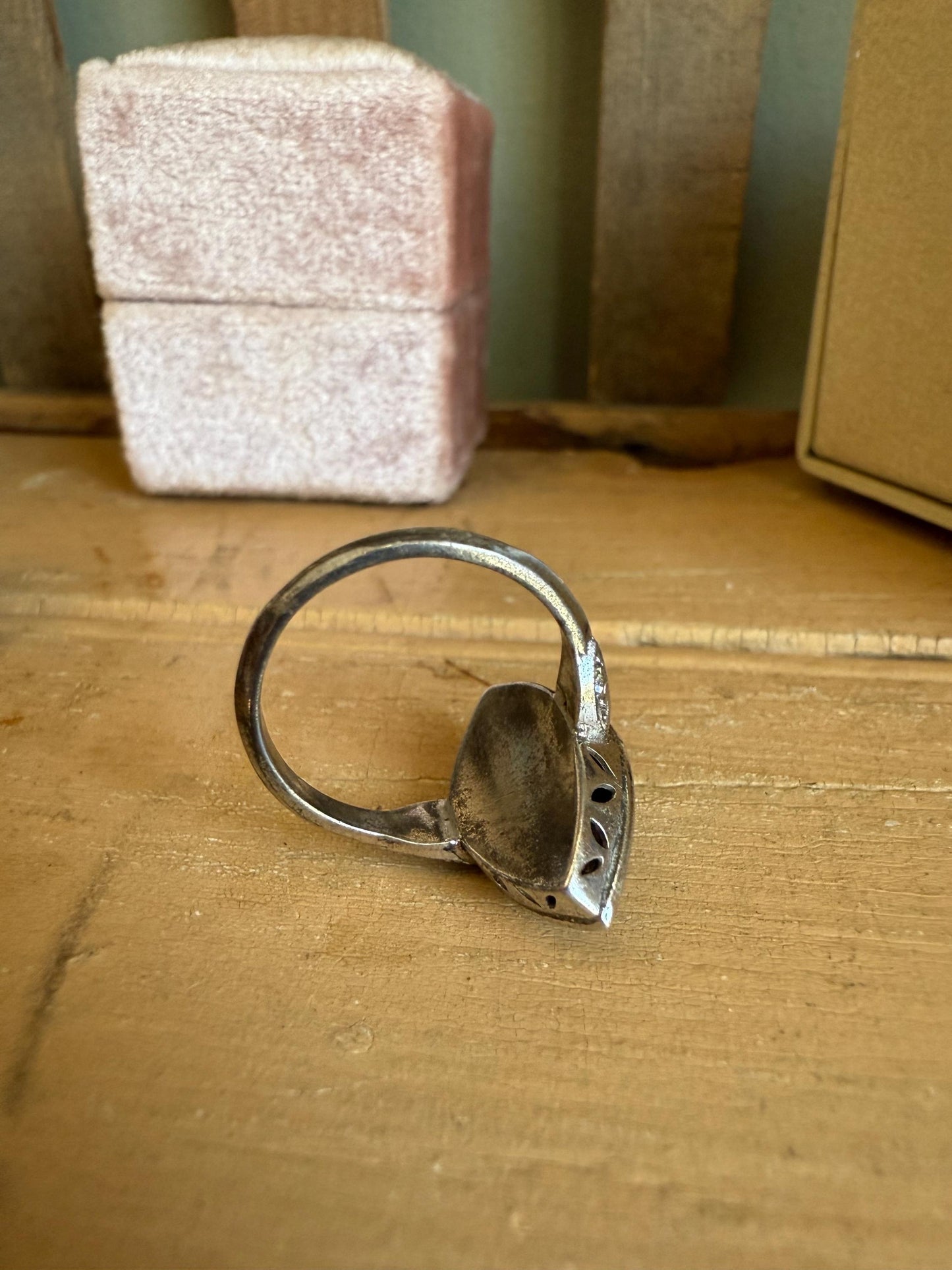 c1930 Vintage Art Deco Sterling Silver Marquis Shaped Crystal Ring