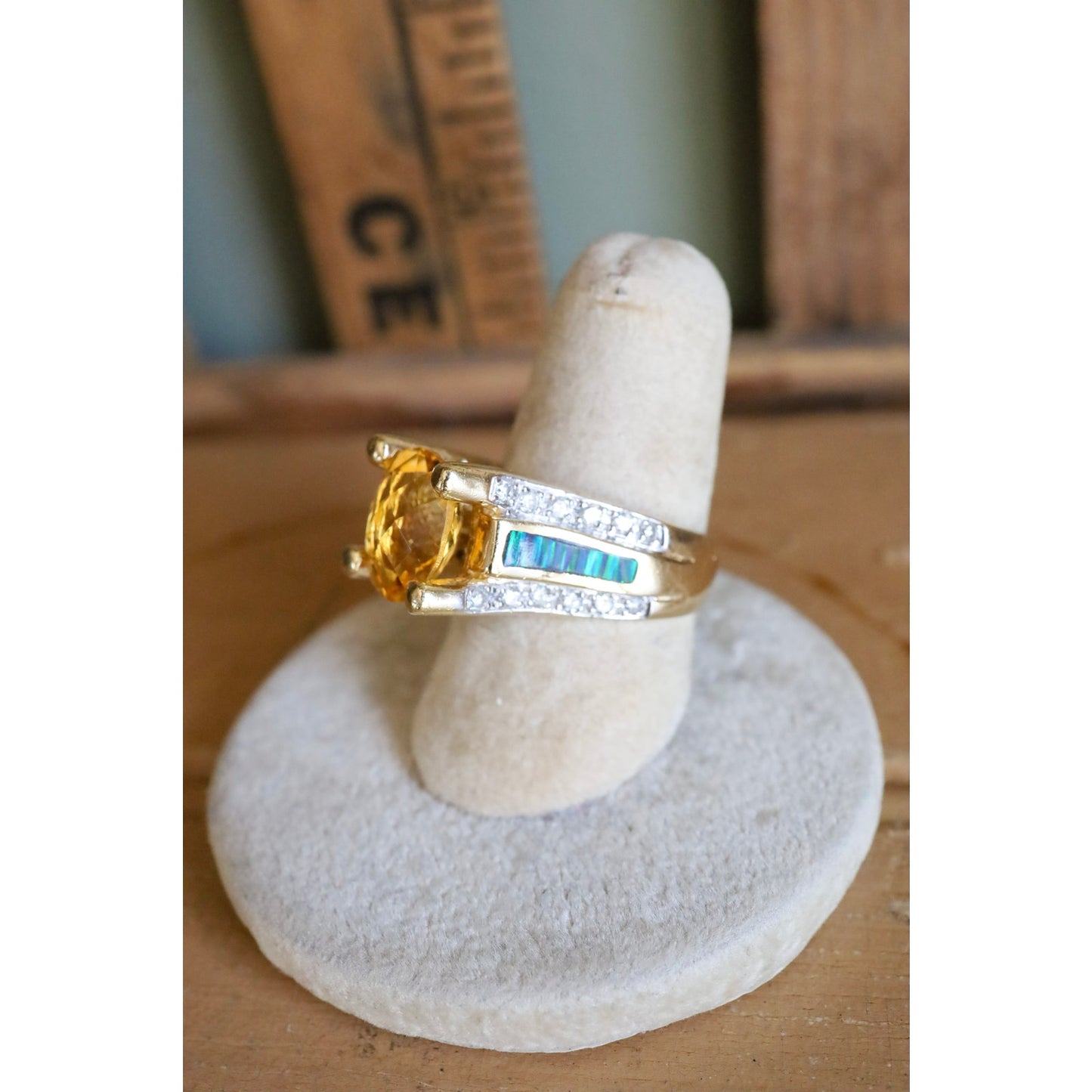 14K Yellow Gold Oval Checkerboard Cut Citrine with Diamonds