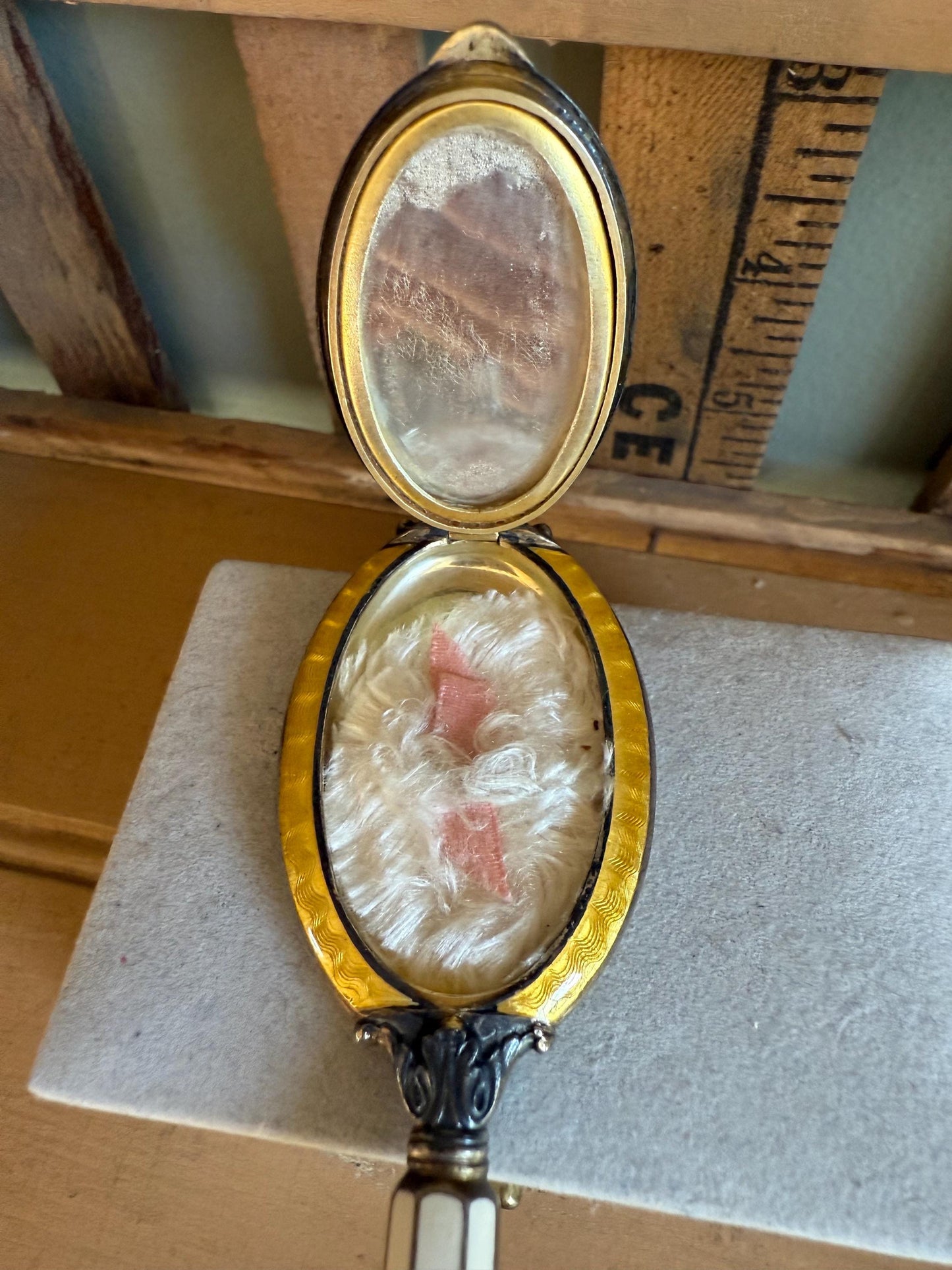 c1920 Pristine Austro Made Enameled Hand Mirror Compact Sterling Silver