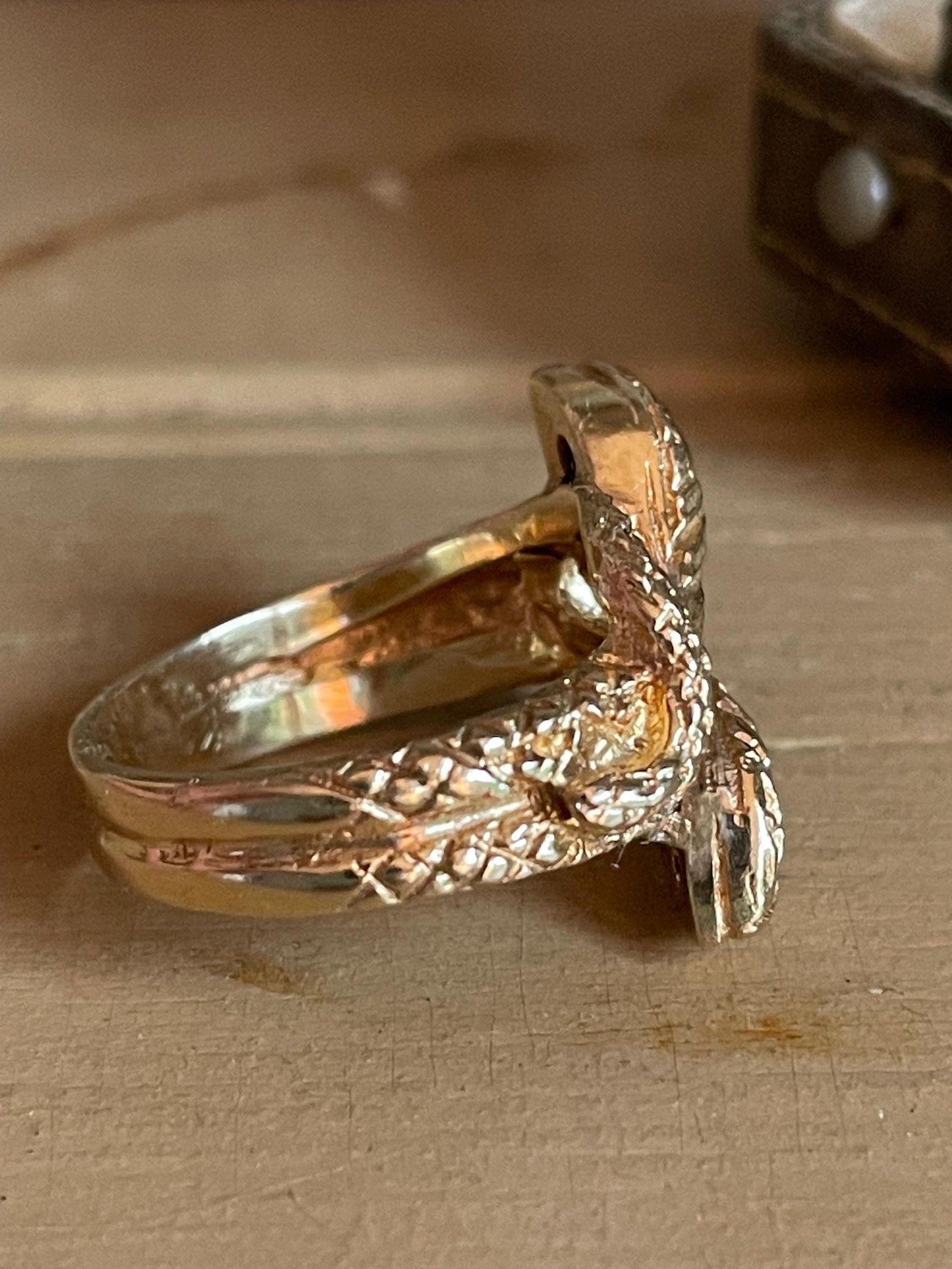 14k Yellow Gold Double Snake Ring with Sapphire and Ruby Set Heads