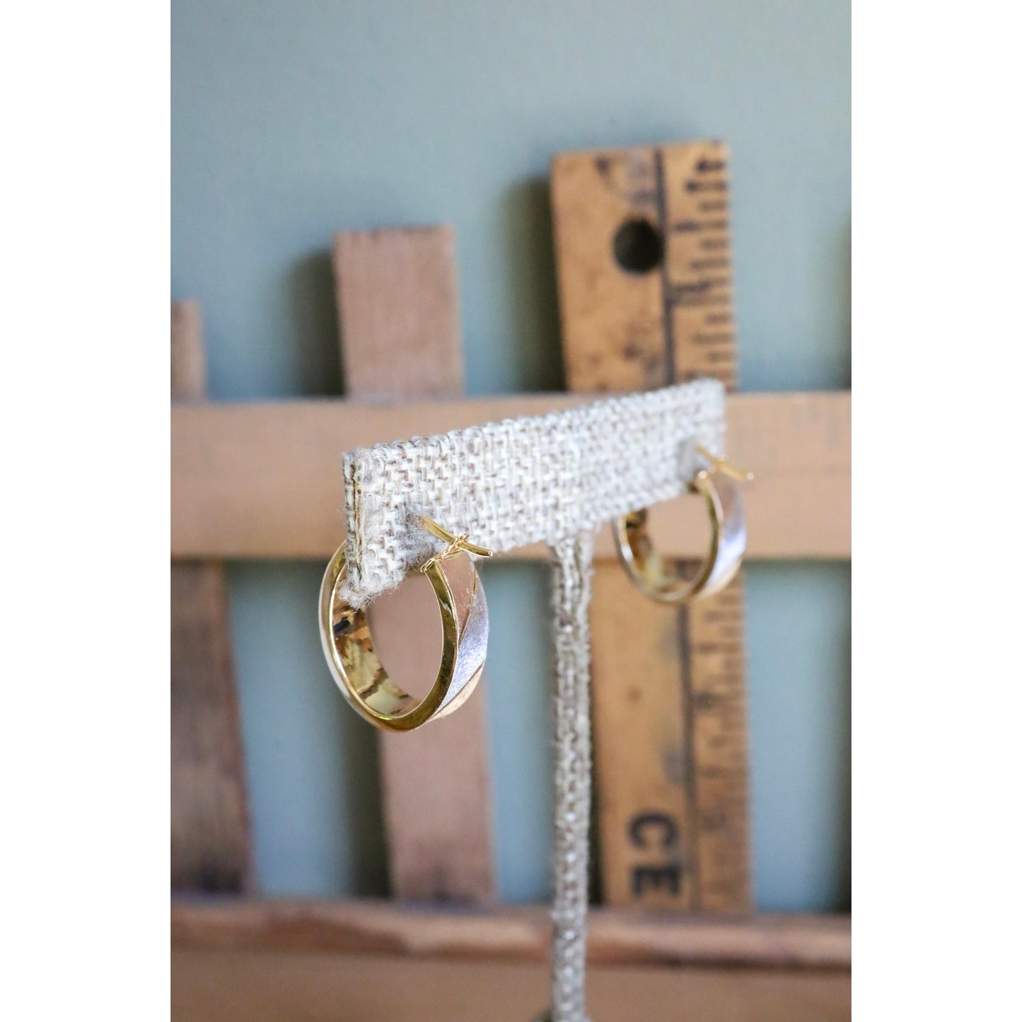 c1980 10K Italian Rose, White and Yellow Gold Textured Finish Oval Hoop Earrings