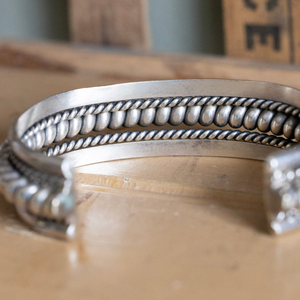 Vintage Navajo Tahe Sterling Silver Ribbon Cuff Bracelet