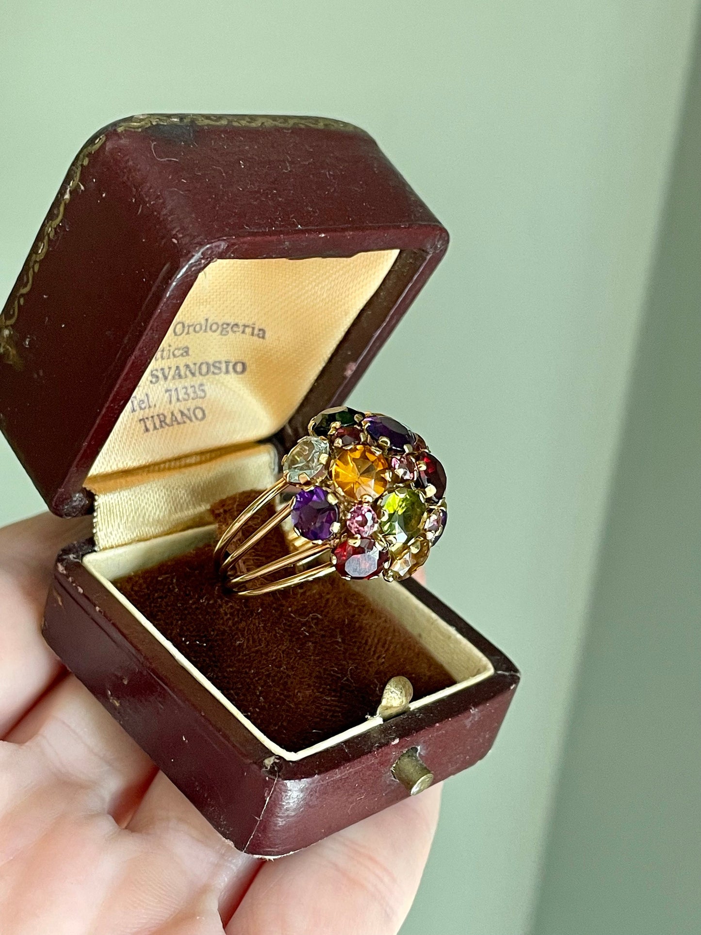 Mid Century 18K Gold Multi Gemstone Tutti Frutti Ring