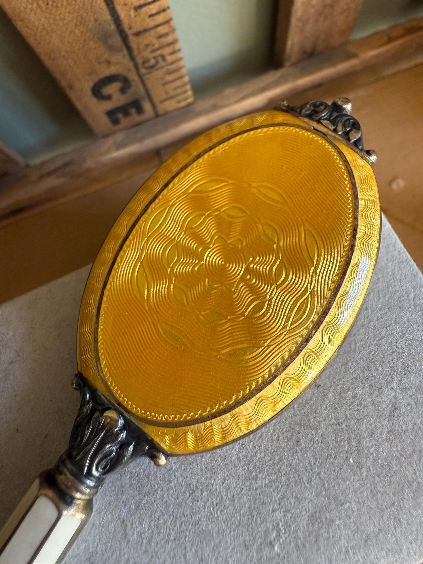 c1920 Pristine Austro Made Enameled Hand Mirror Compact Sterling Silver