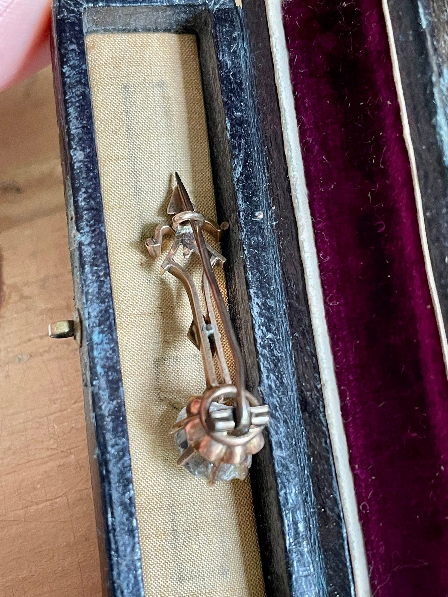 10K Yellow Gold Halleys Comet Paste Brooch with Antique Box