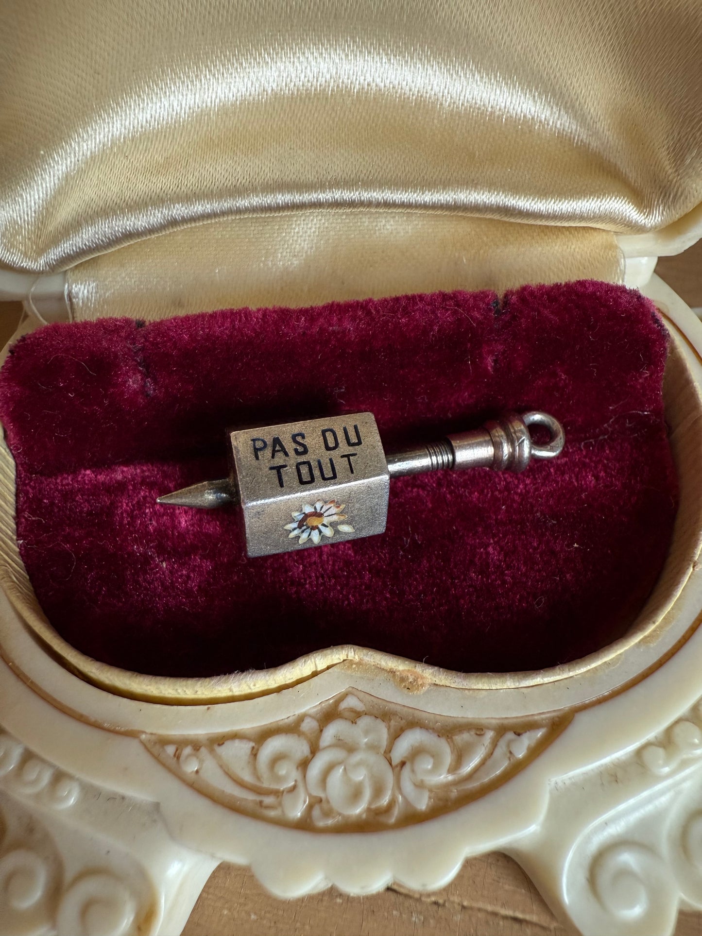 Rare Silver Enameled French He Love Me, He Loves Me Not Spinner Charm Pendant