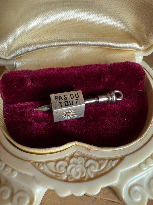 Rare Silver Enameled French He Love Me, He Loves Me Not Spinner Charm Pendant