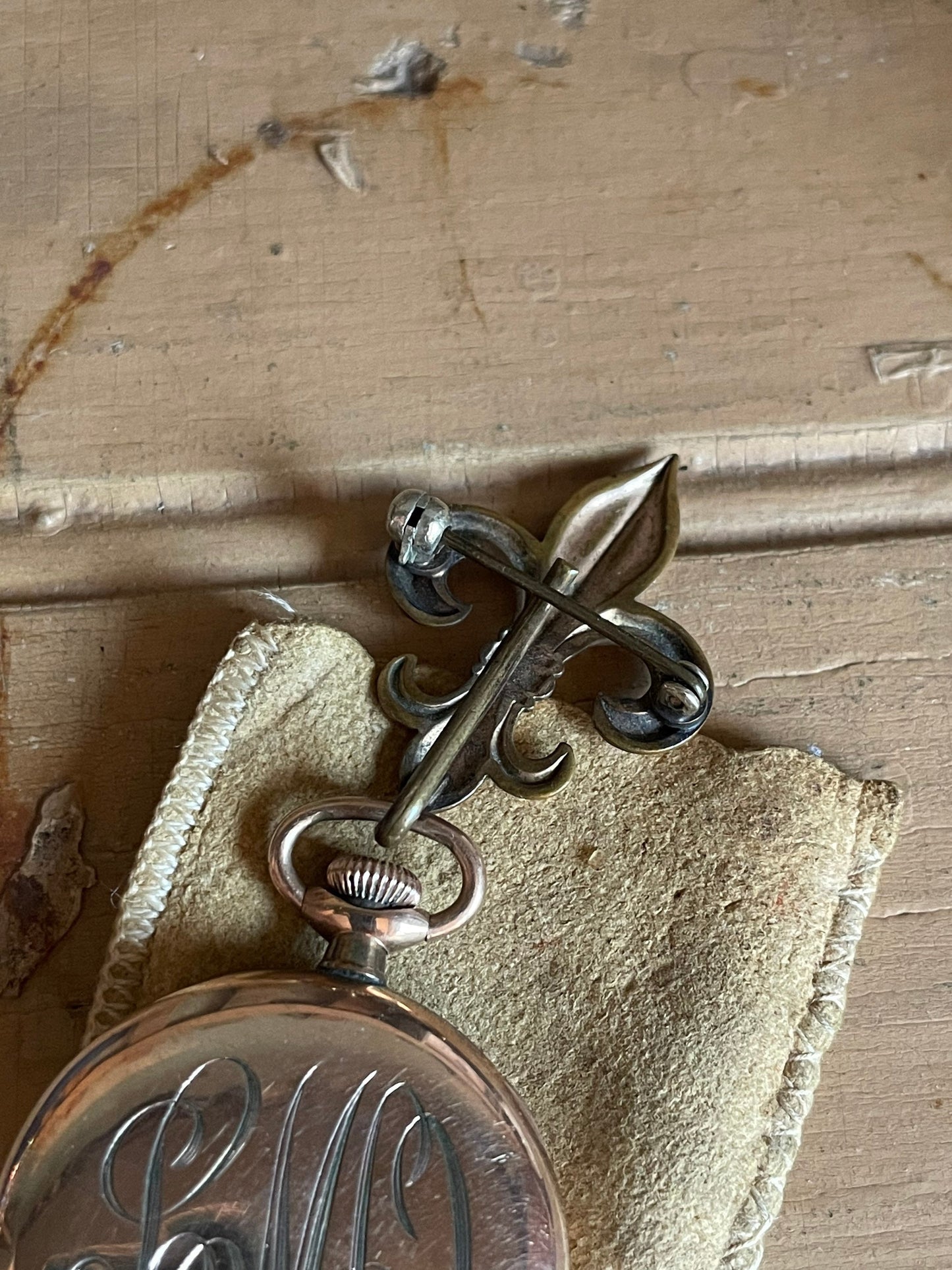 Early 1900's Elgin Open Face Pocket Watch with Brooch and Original Storage Pouch