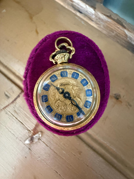 18k Yellow Gold Ladies Pocket Watch Pendant Swiss Made 17 Jewels Manual Movement by Lugran