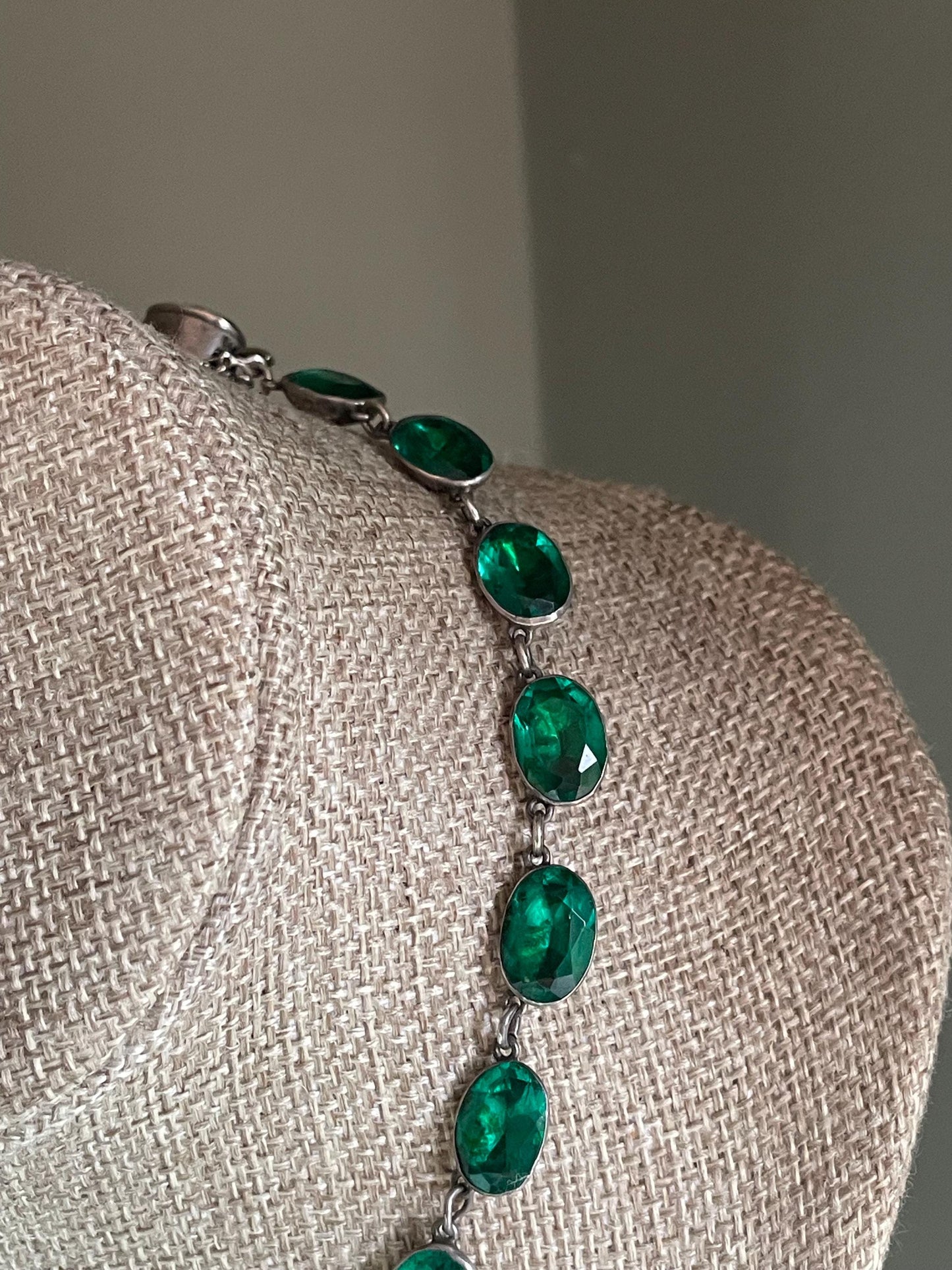 Antique Riviere Green Paste Silver Necklace c1900