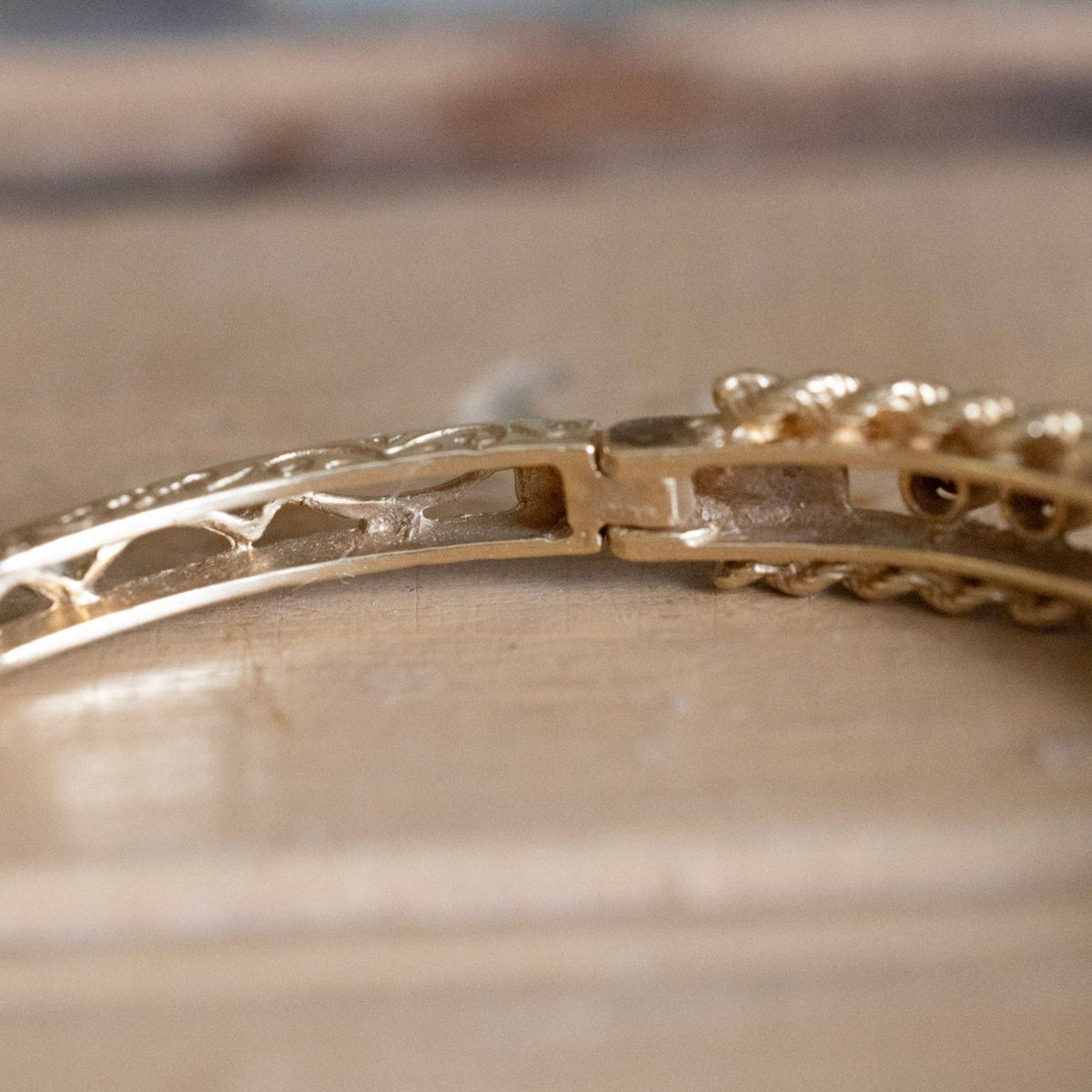1960-1970 Vintage 14K Yellow Gold Garnet Bangle with Engraving