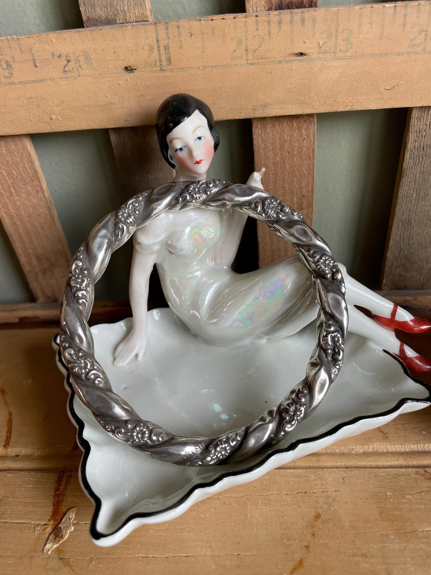 Antique Sterling Silver Repousse Bangle Baby Teether