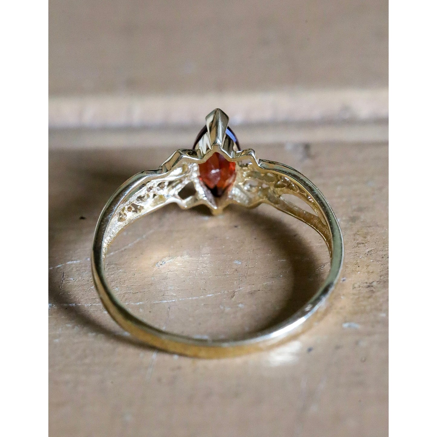 c1980 Vintage Marquis Cut Garnet Ring in 10K Yellow Gold