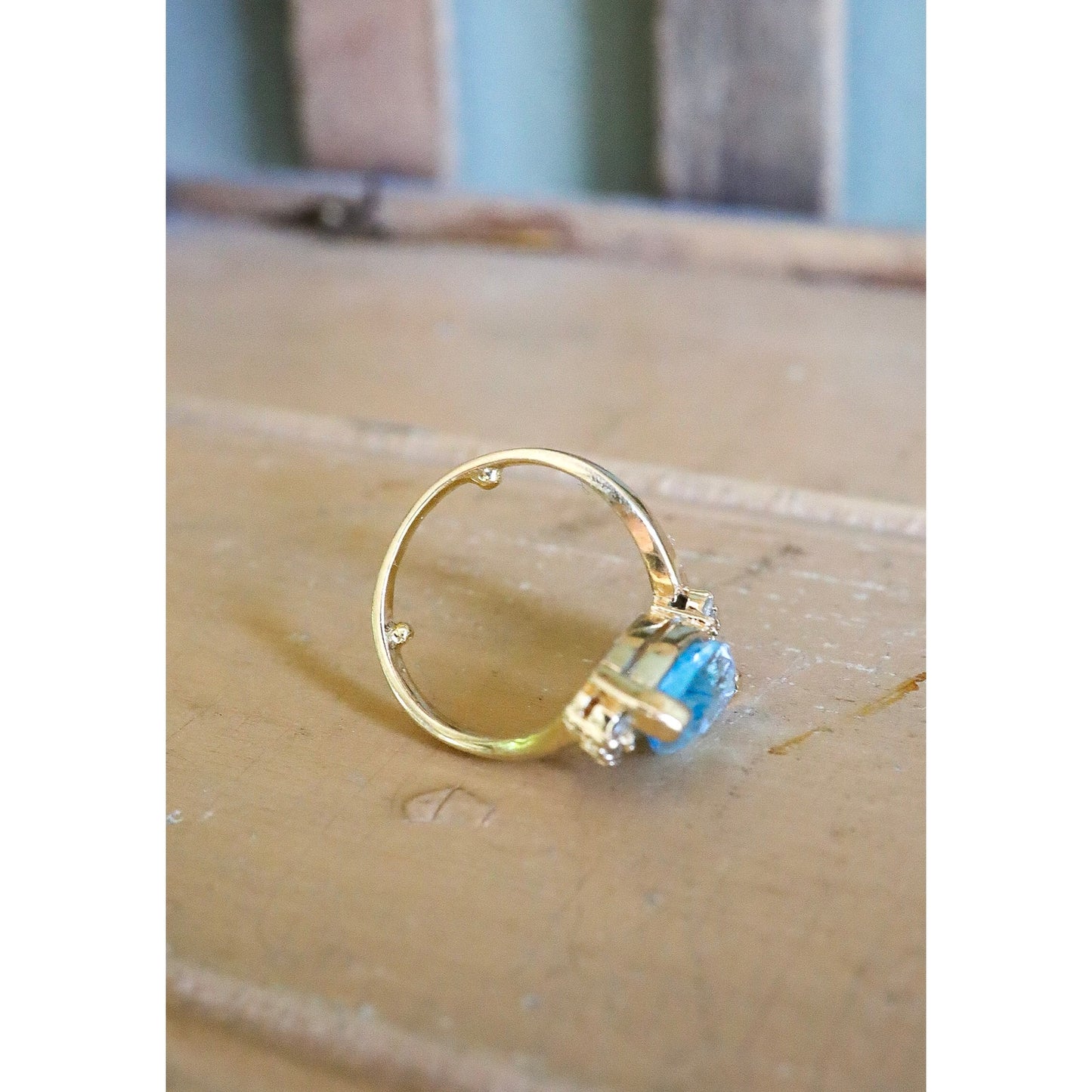 Vintage 10K Yellow Gold Marquis Cut Blue Topaz and Diamond Ring