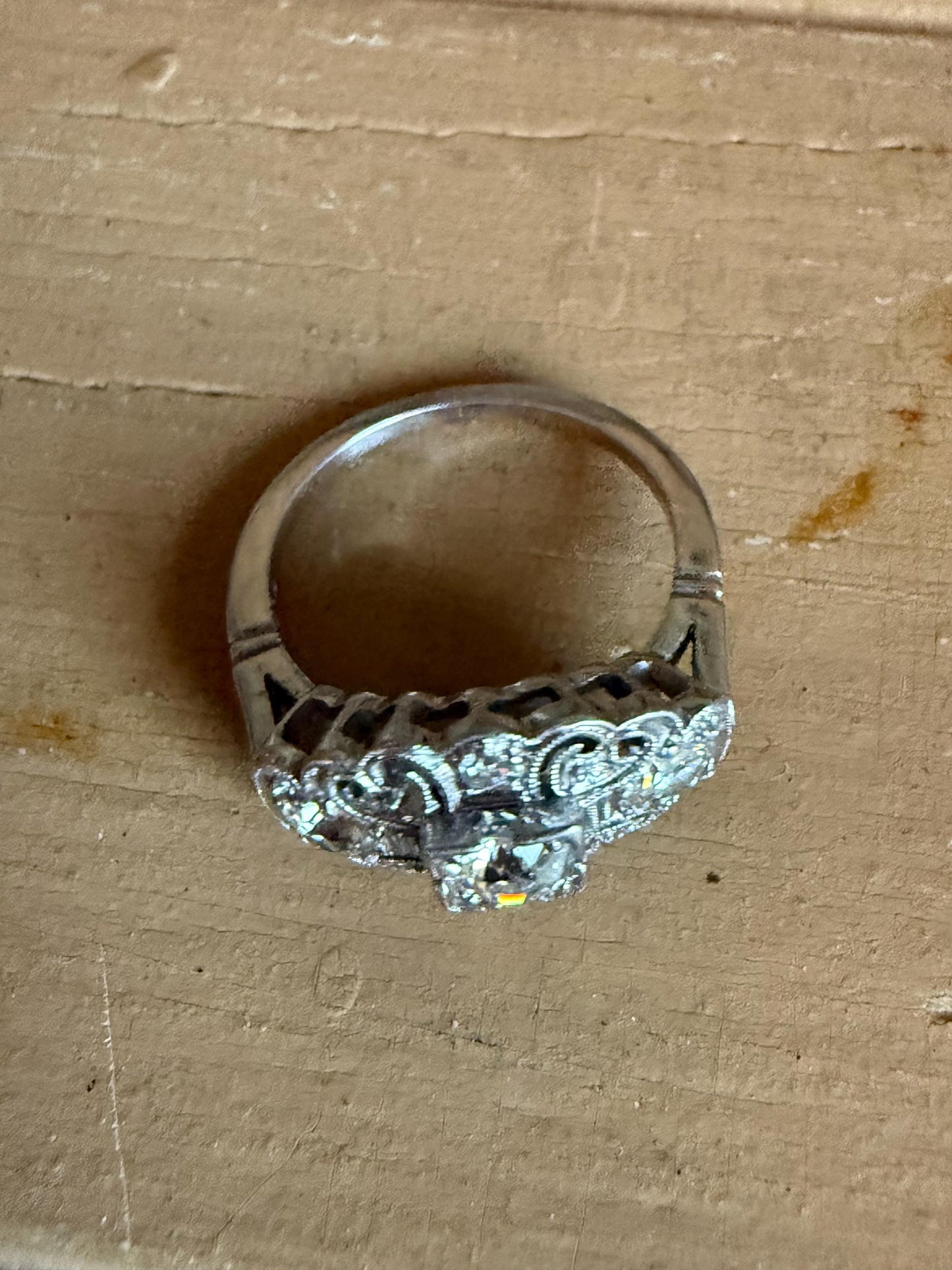 Art Deco 1940's Platinum Diamond Ring Center Diamond Approx. 1 CTW